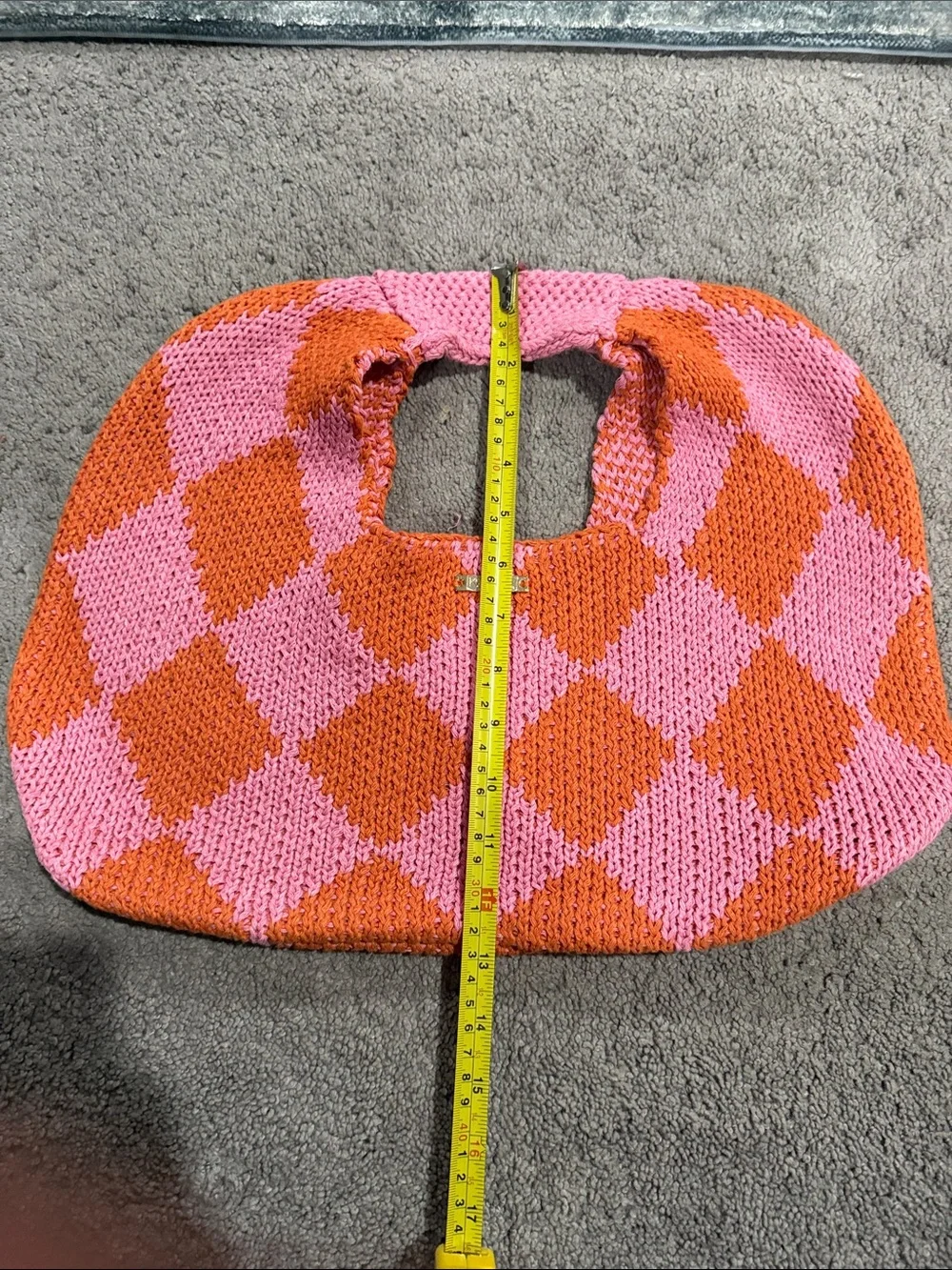 Kopari Pink & Orange Check Knit Hobo Bag